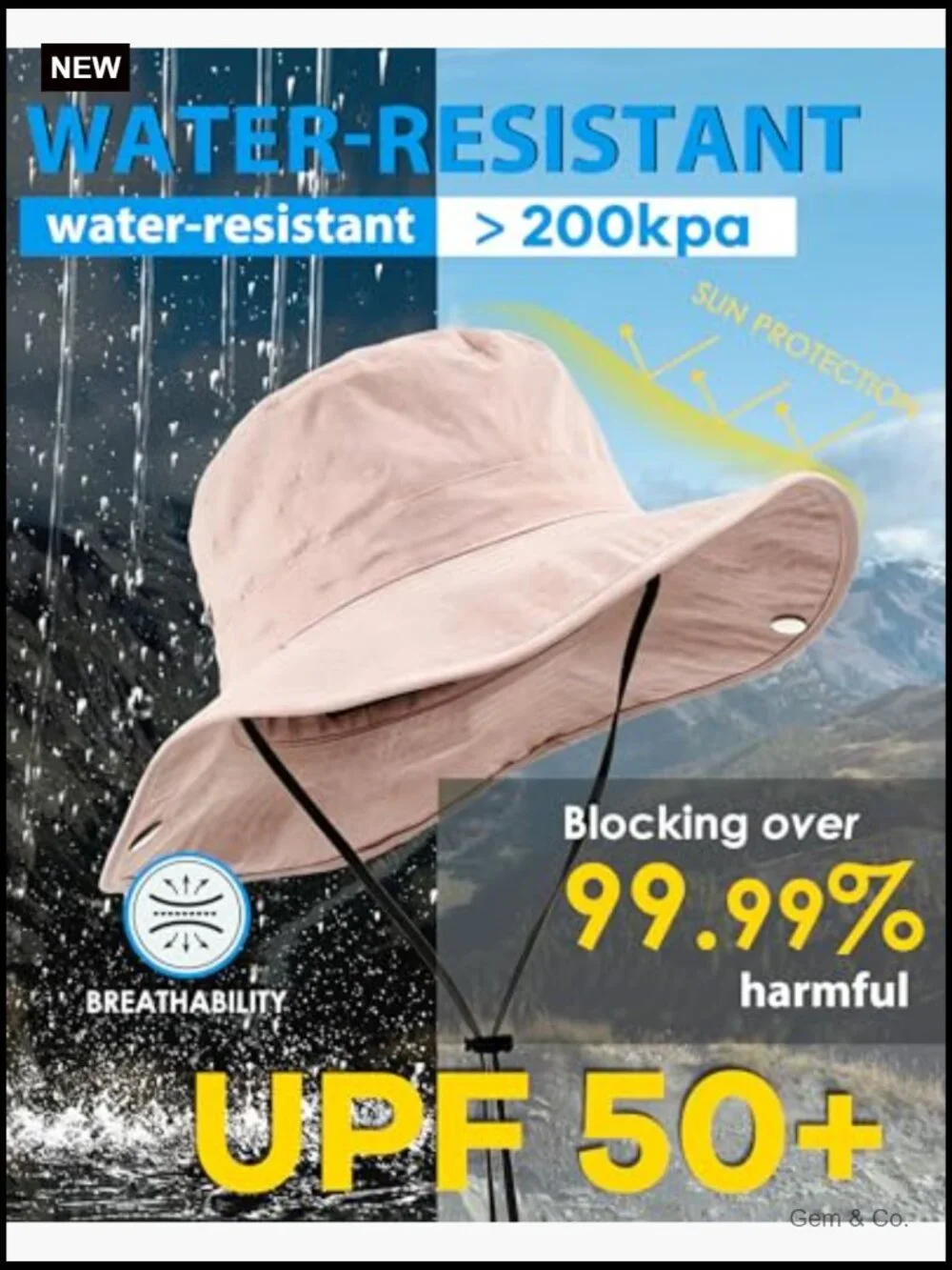 Waterproof UPF50+ Bucket Sun Hat Unisex Wide Brim Packable Floppy - Picture 4 of 7